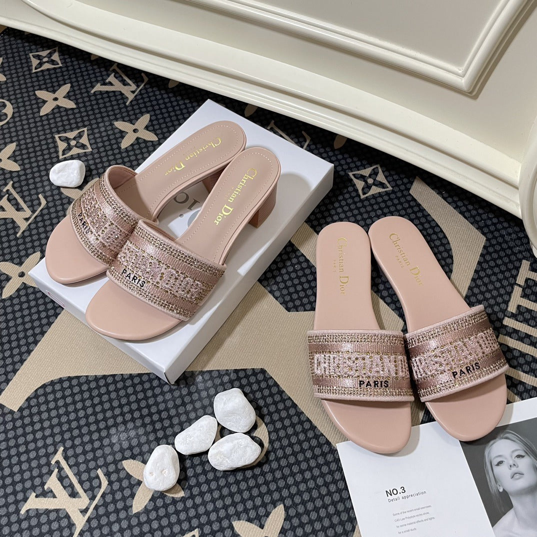 Dior Lambskin Leather Embroidered Slides