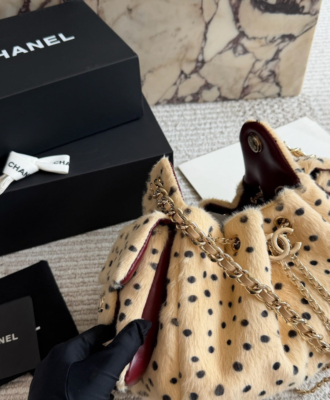 Chanel Black Cashmere Blend & Wool Blend Logo Handbag