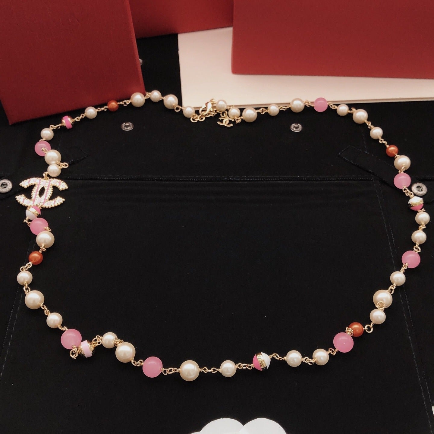 Chanel Pink Brass Necklace