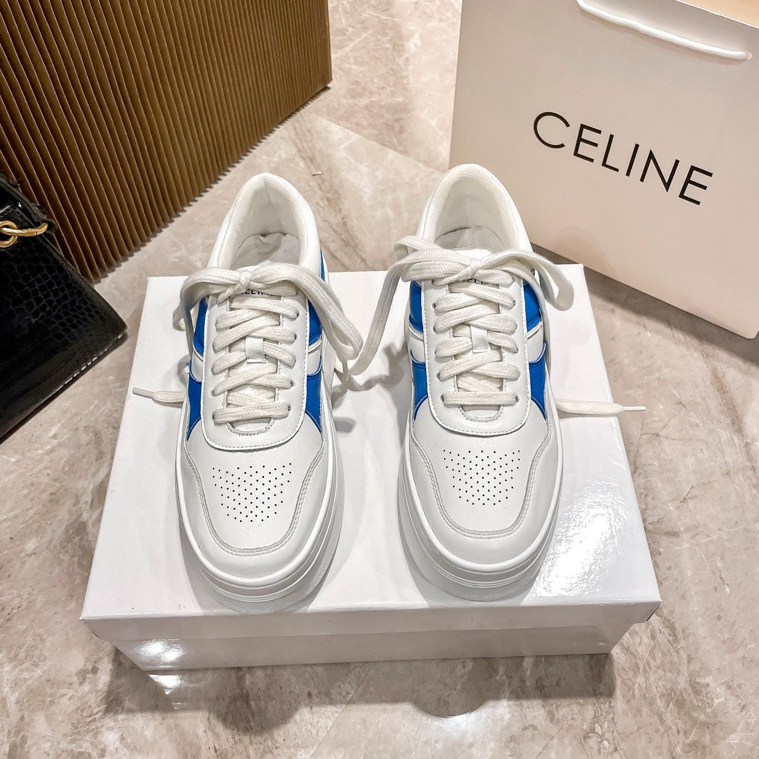 Celine Leather Vintage-Finish Sneakers
