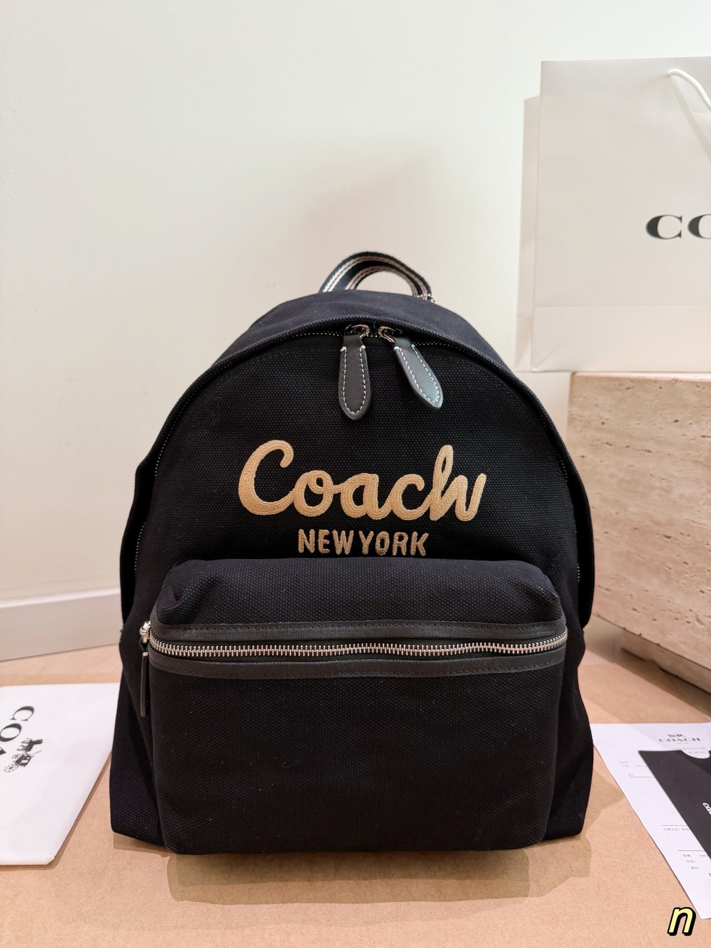 Coach Gray Denim Logo Backpack