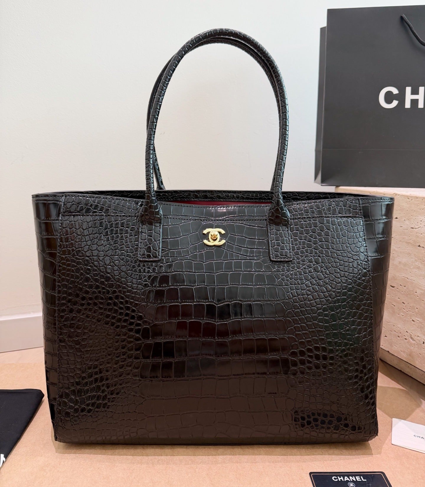 Chanel Black Vintage-Finish Tote Bag