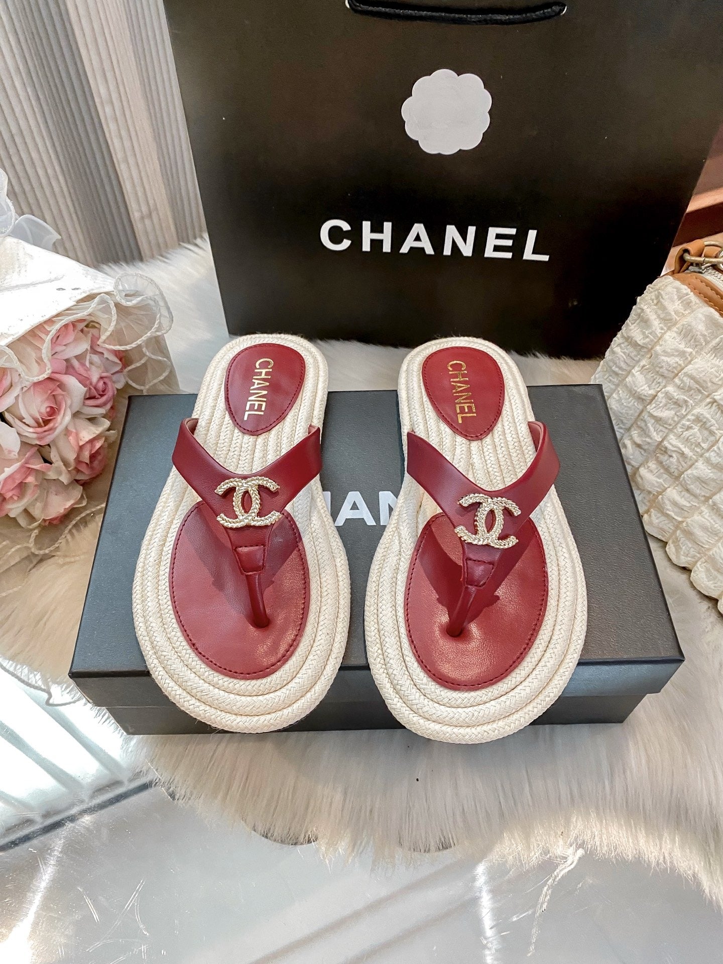Chanel White Slides