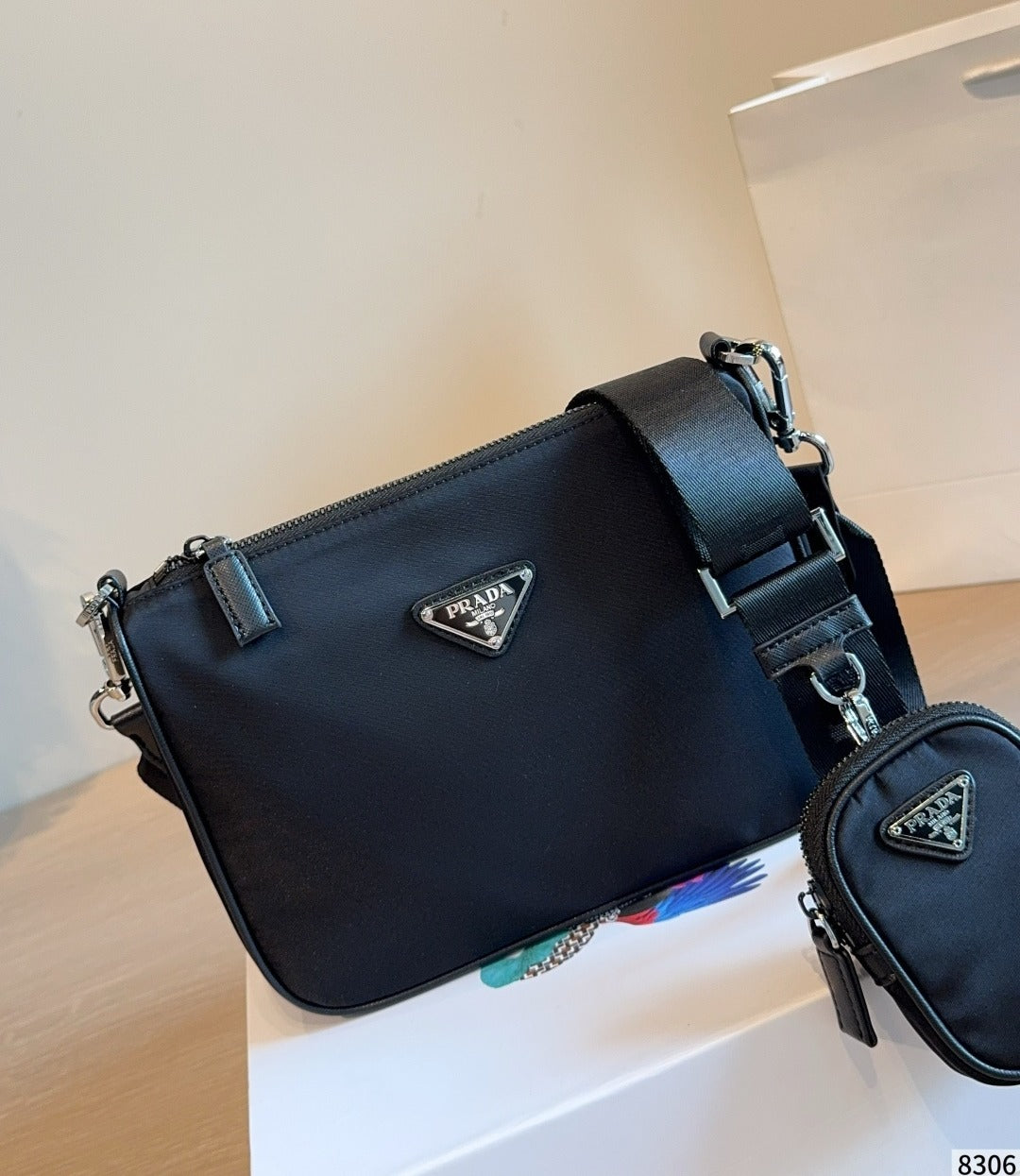 Prada Black Nylon & Canvas Crossbody Bag