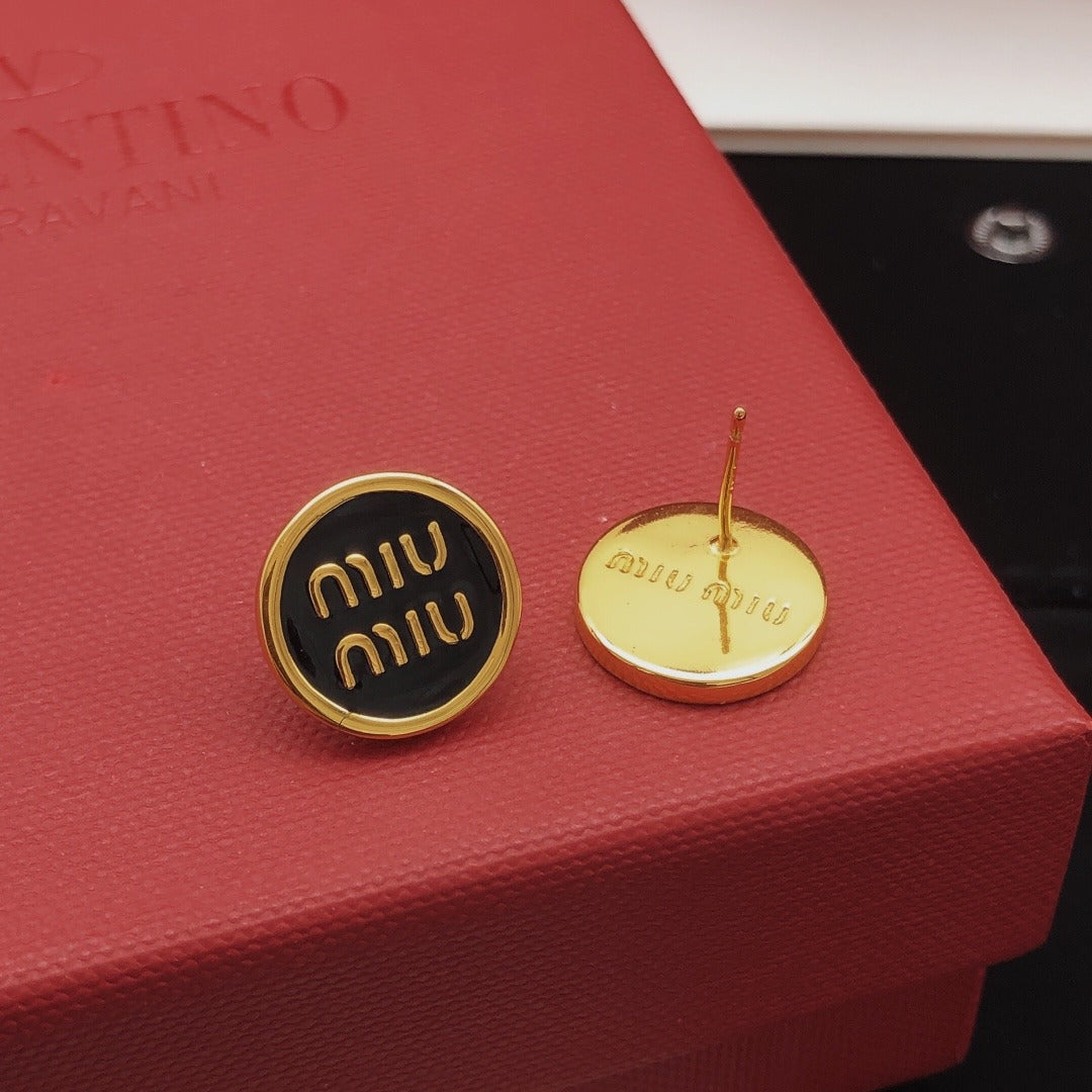 Miu Miu Black Brass Round Earrings