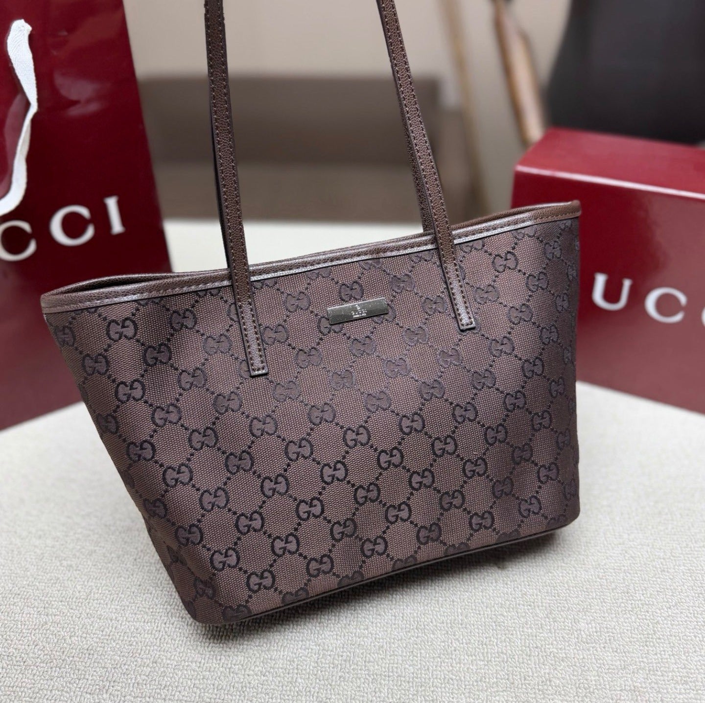 Gucci Canvas & Leather Double G Tote Bag
