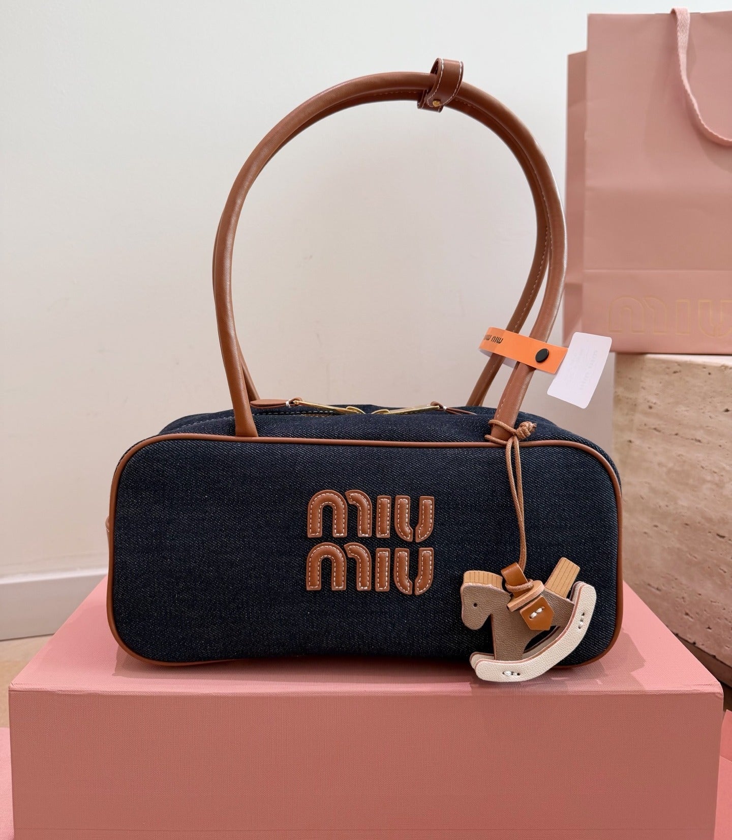 Miu Miu White Canvas & Leather Logo Handbag