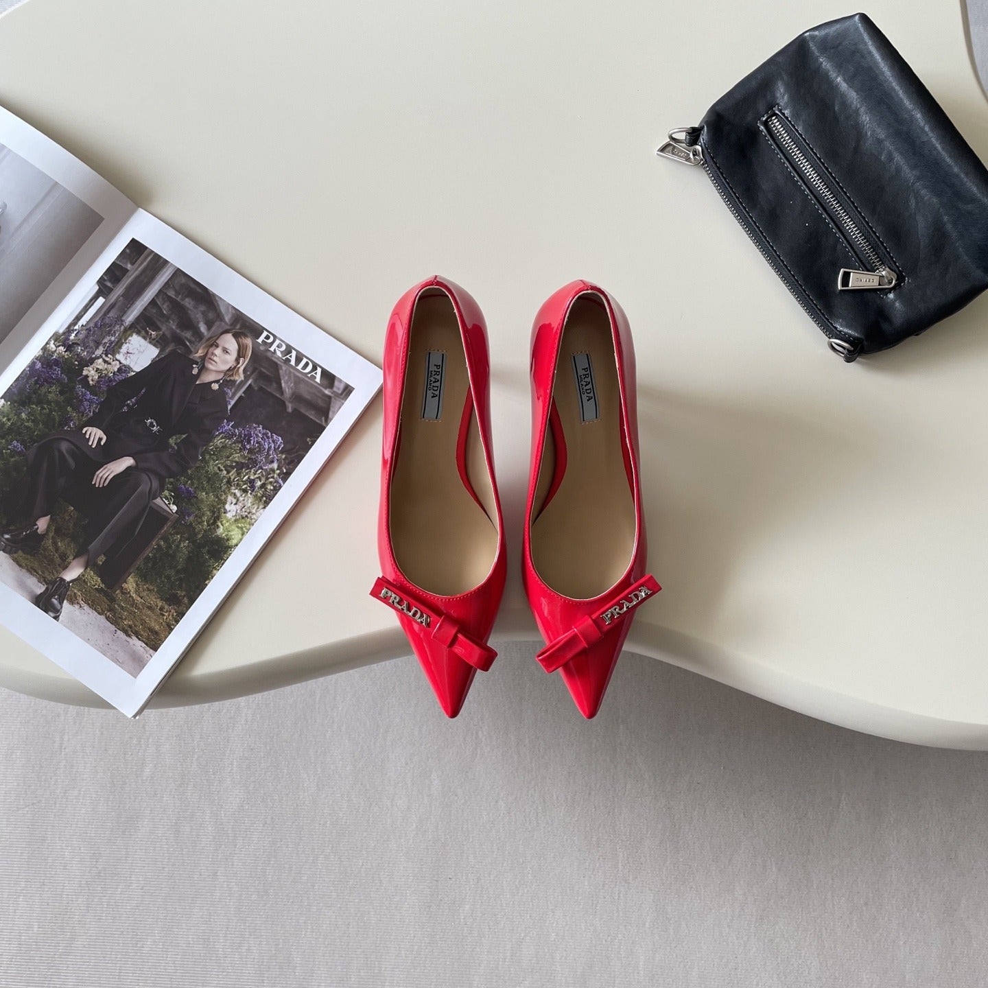 Prada Lambskin Leather Bow Heels