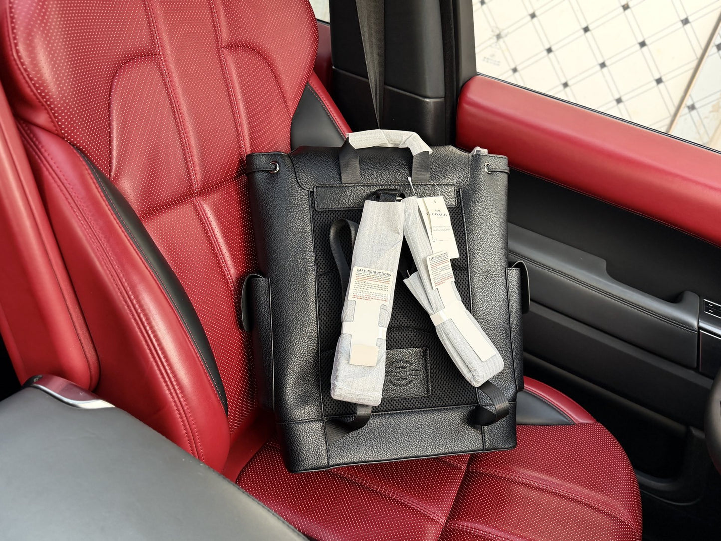 Coach Black Leather Logo Backpack