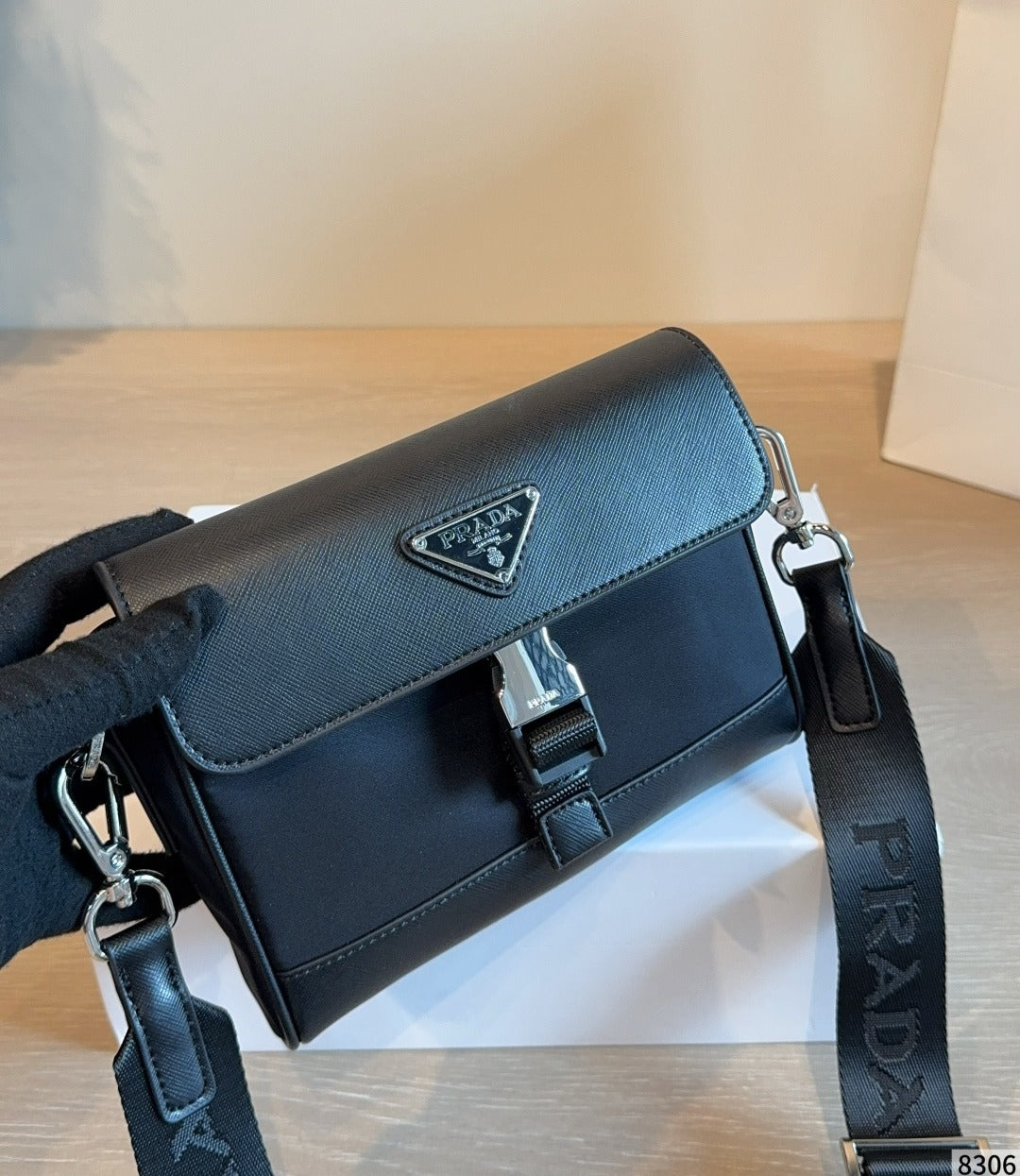 Prada Nylon & Leather Enamel Shoulder Bag