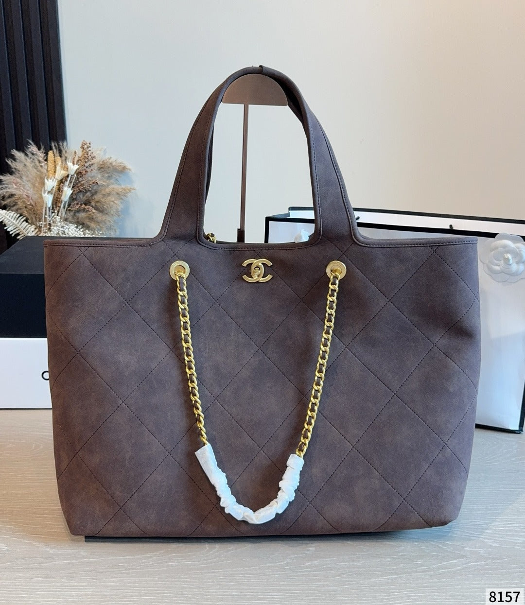Chanel Black Suede Logo Tote Bag