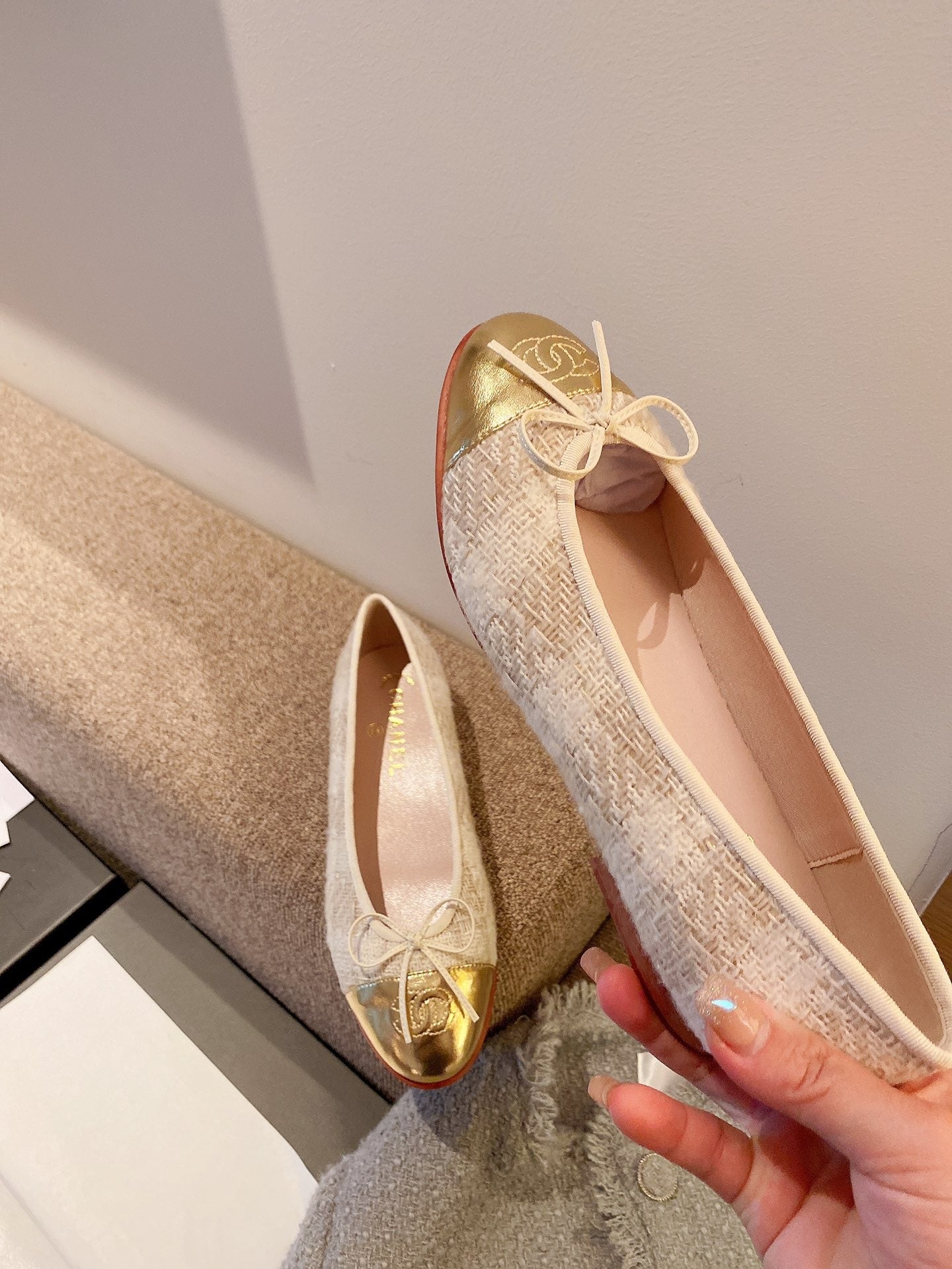 Chanel Leather Bow Ballet Flats