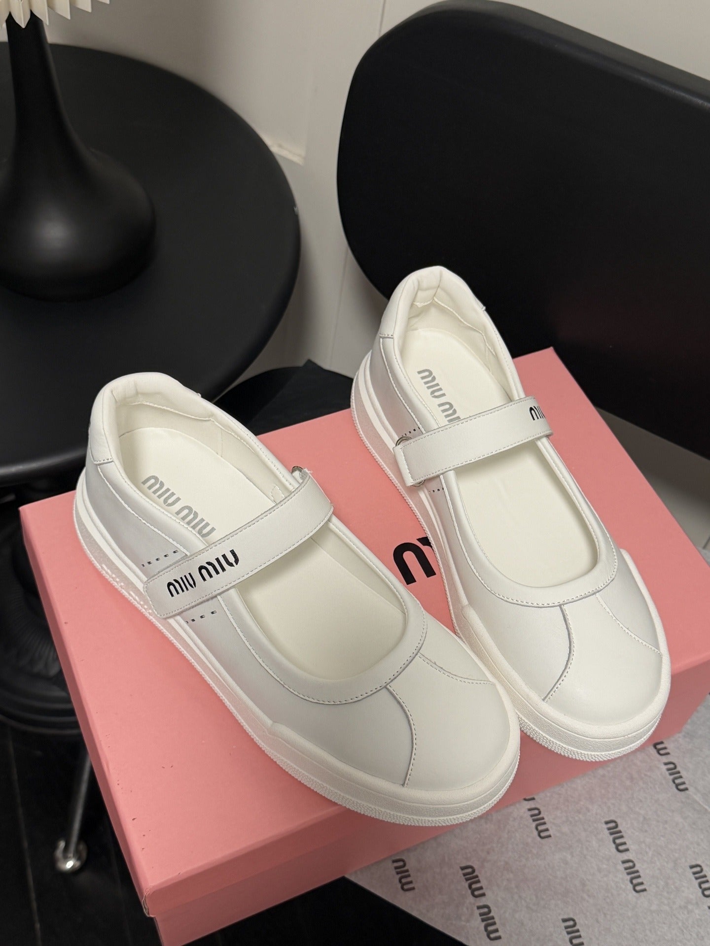 Miu Miu White Leather Logo Sneakers