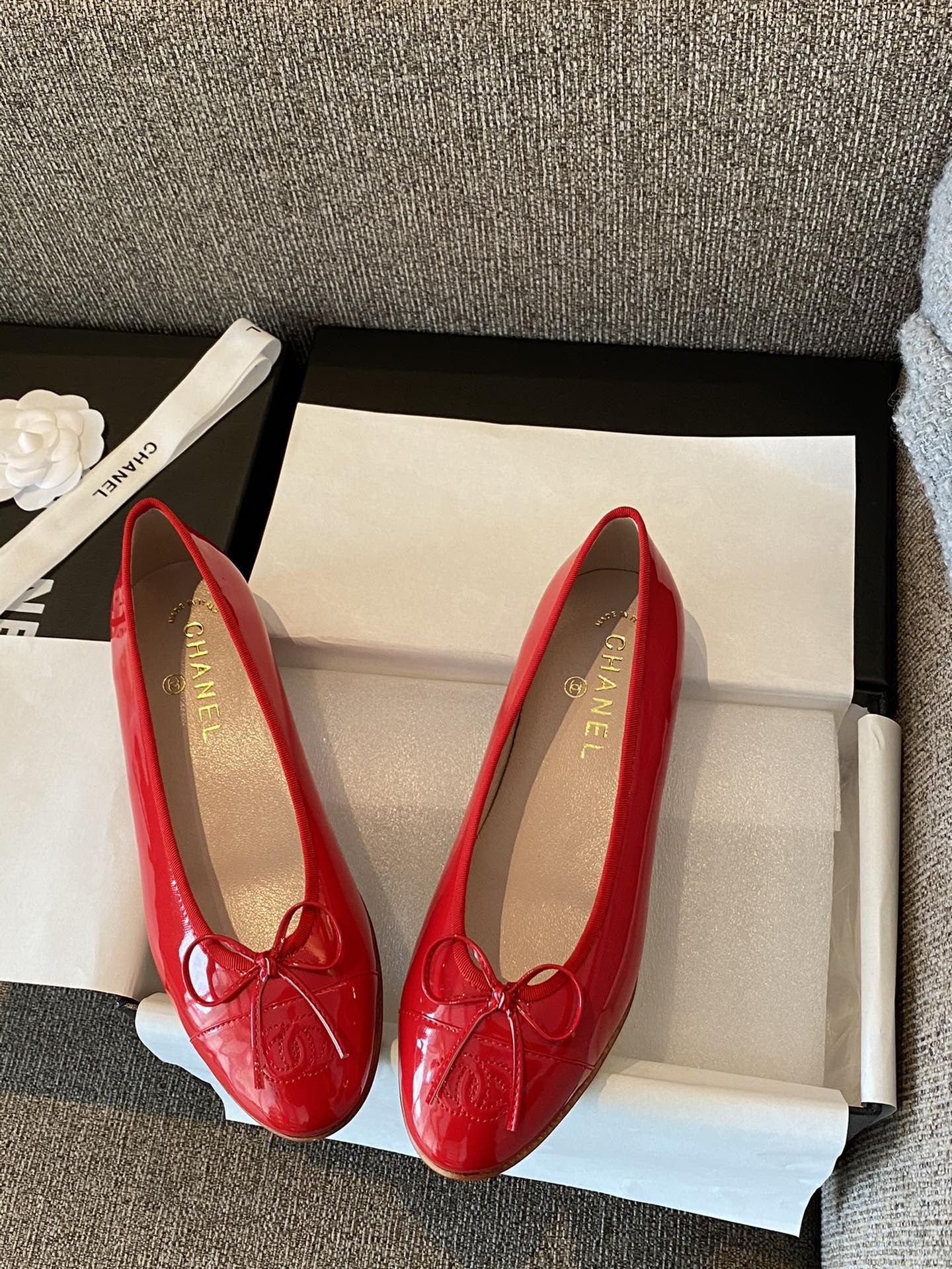 Chanel Leather Bow Ballet Flats