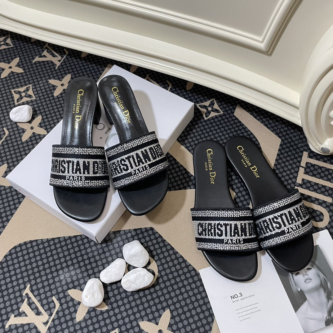 Dior Lambskin Leather Embroidered Slides