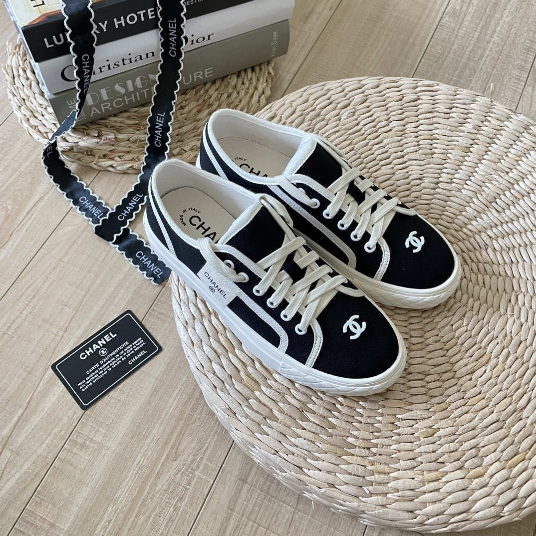 Chanel Canvas & Lambskin Leather Sneakers