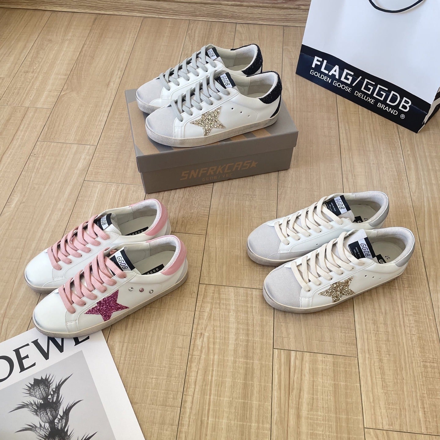 Golden Goose Calfskin Leather Vintage-Finish Sneakers
