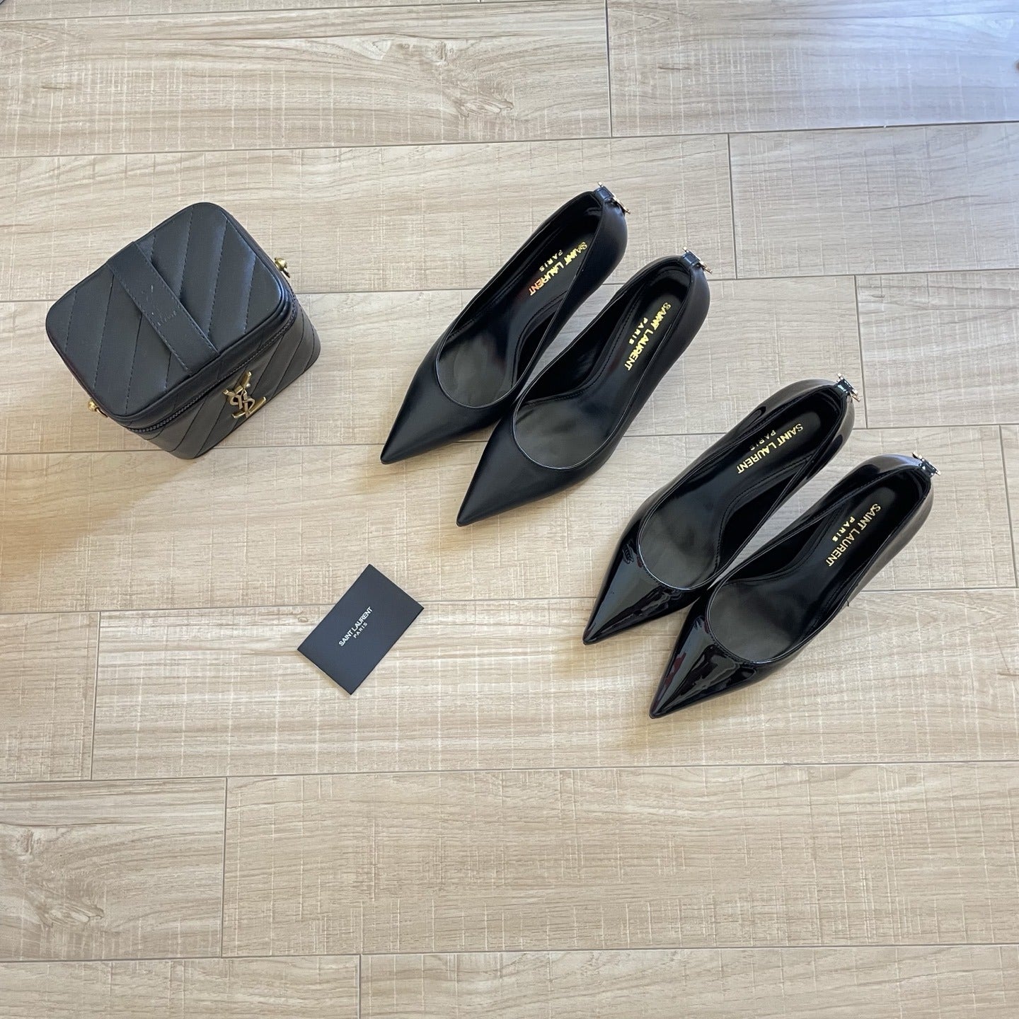 Saint Laurent Lambskin Leather Logo Heels