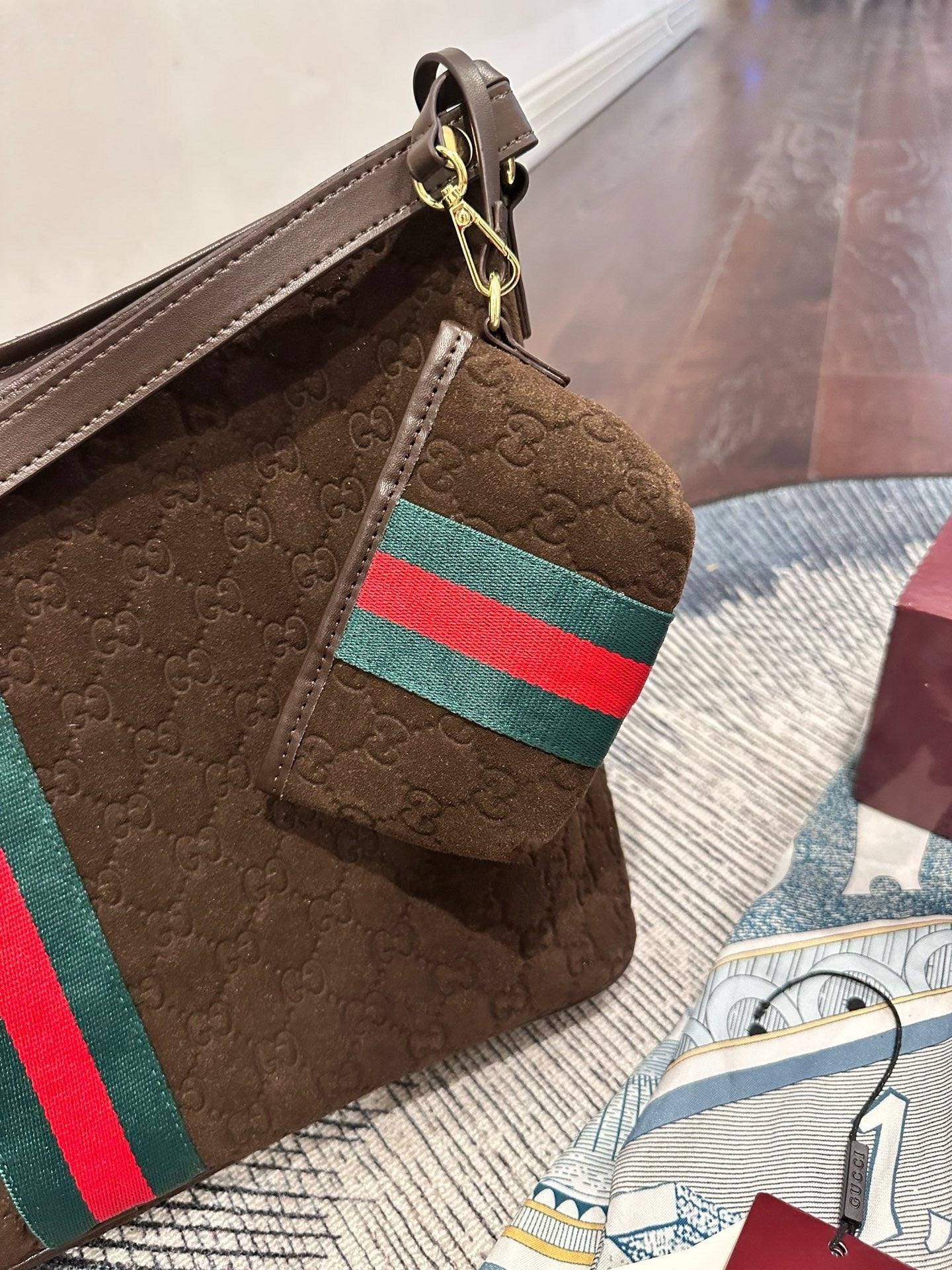 Gucci Suede & Canvas Vintage-Finish Crossbody Bag