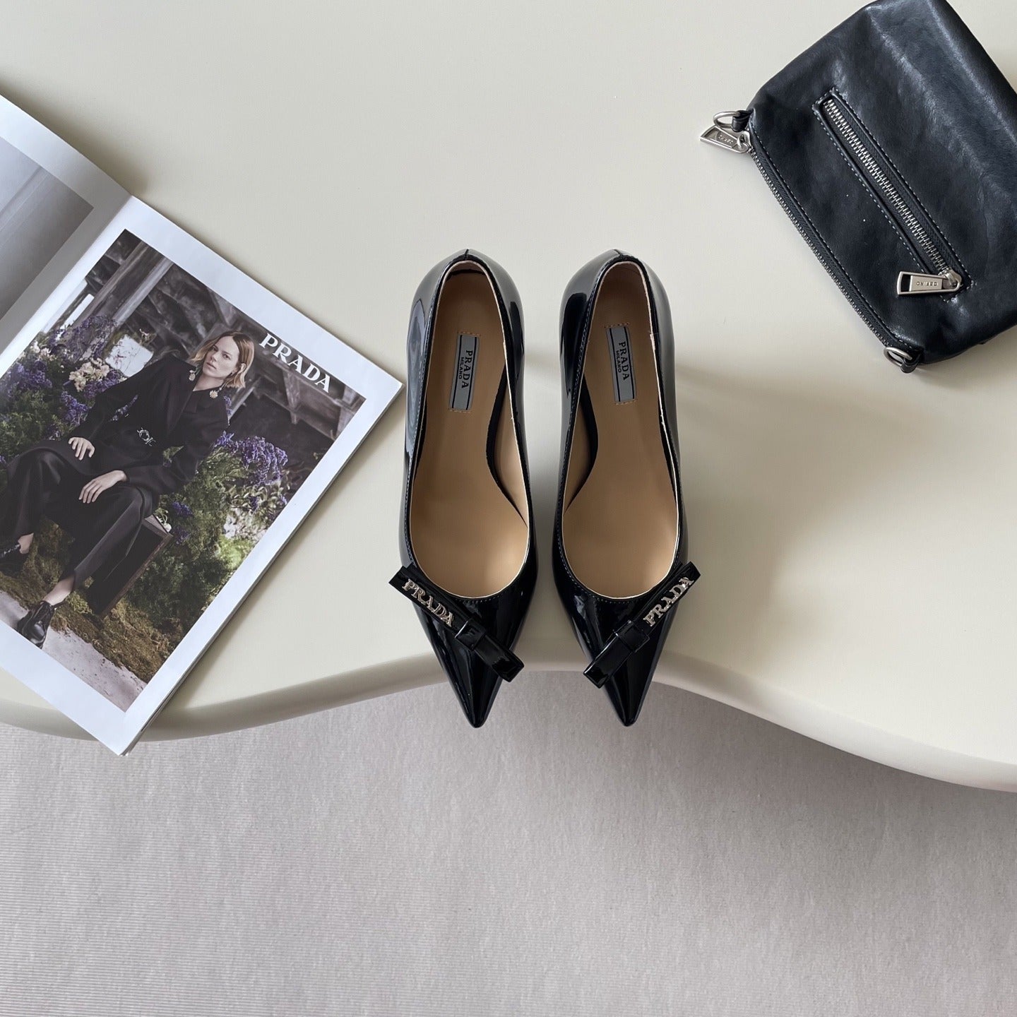 Prada Lambskin Leather Bow Heels