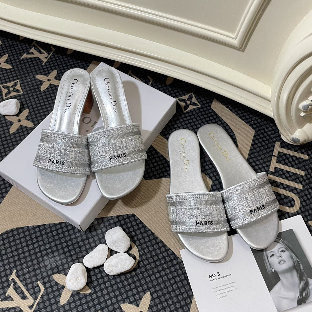 Dior Lambskin Leather Embroidered Slides