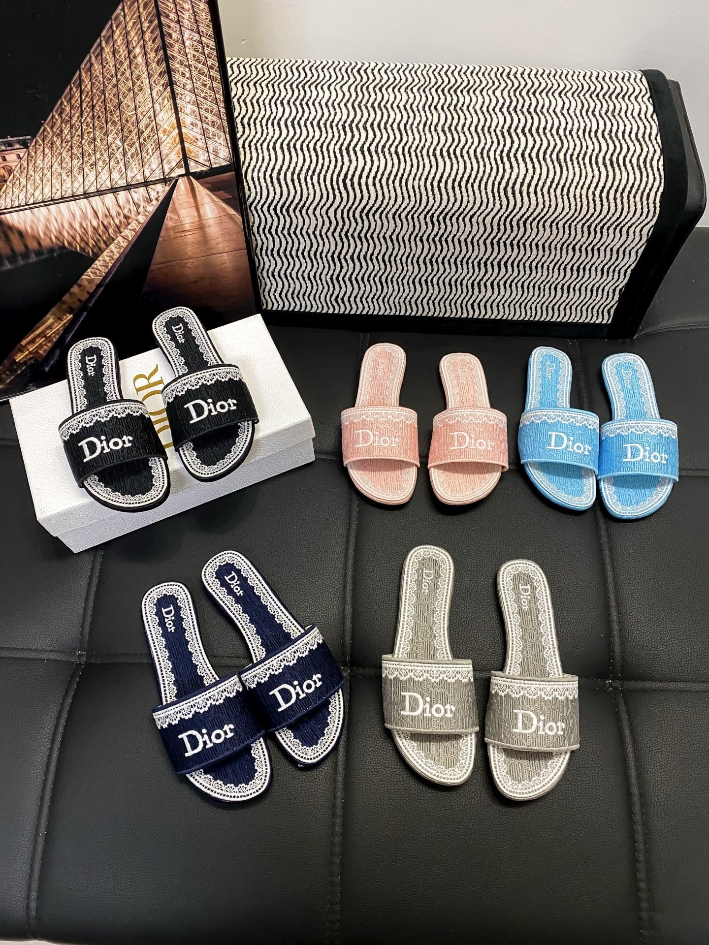 Dior Leather Logo Slides