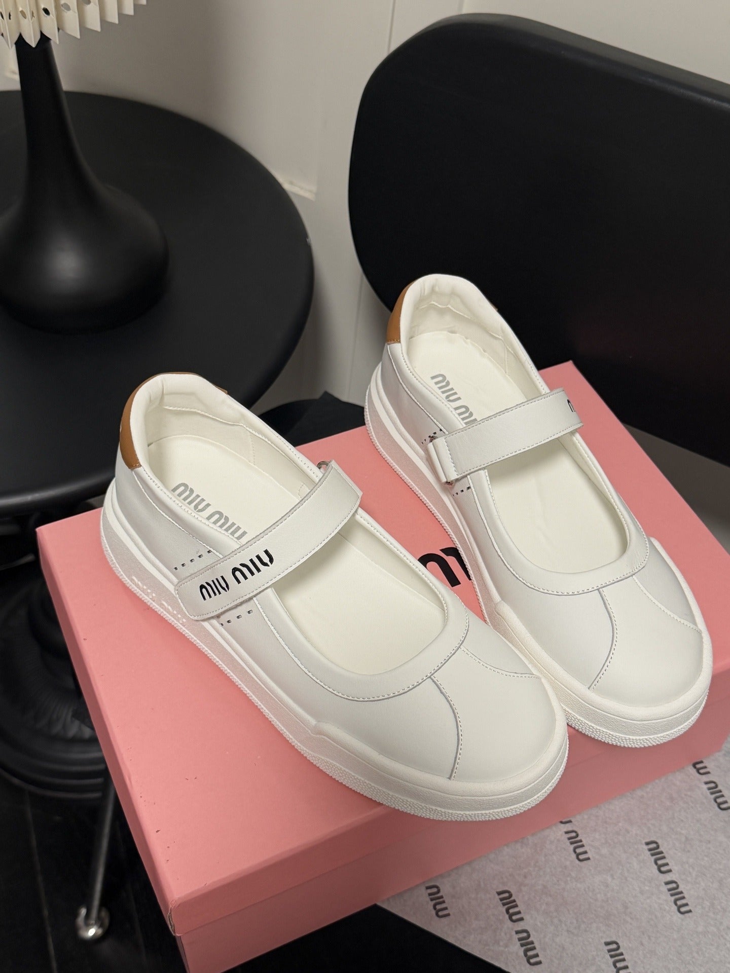 Miu Miu White Leather Logo Sneakers