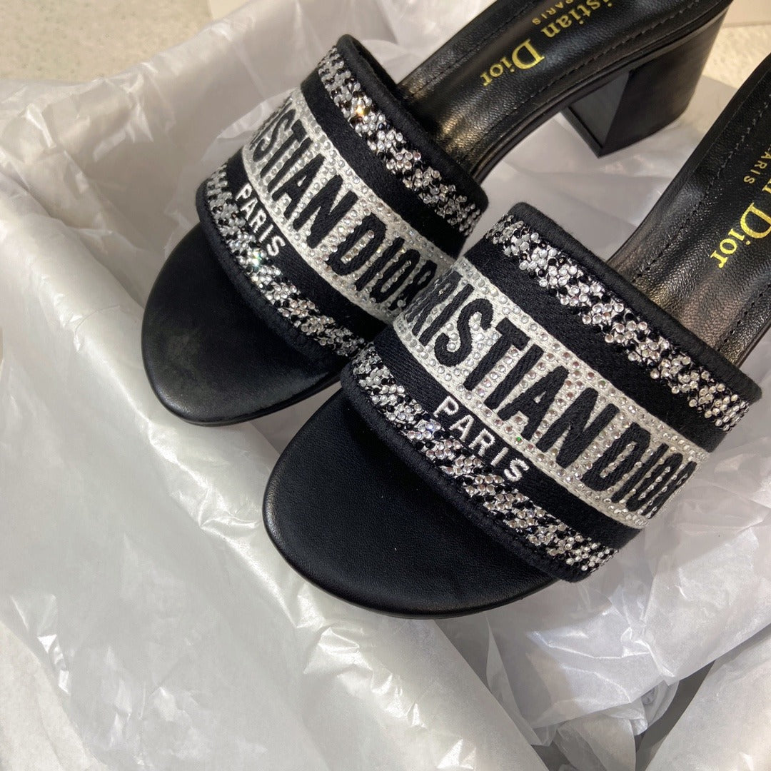 Dior Cotton & Lambskin Leather Crystal Sandals