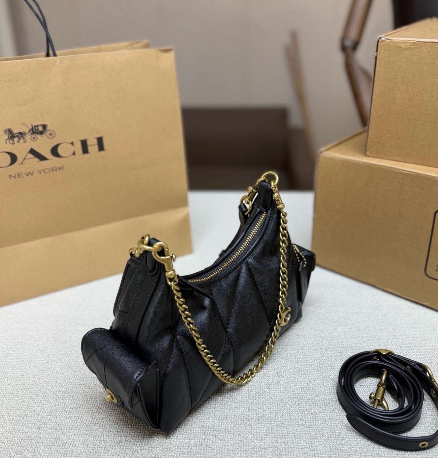 Coach Black Brass Chain Handbag