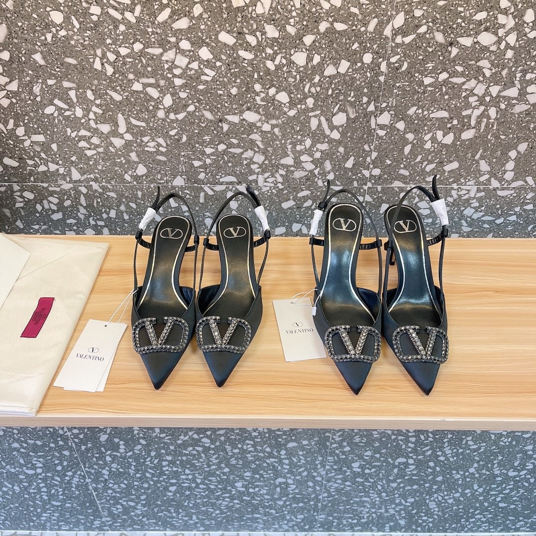 Valentino Lambskin Leather Crystal Heels