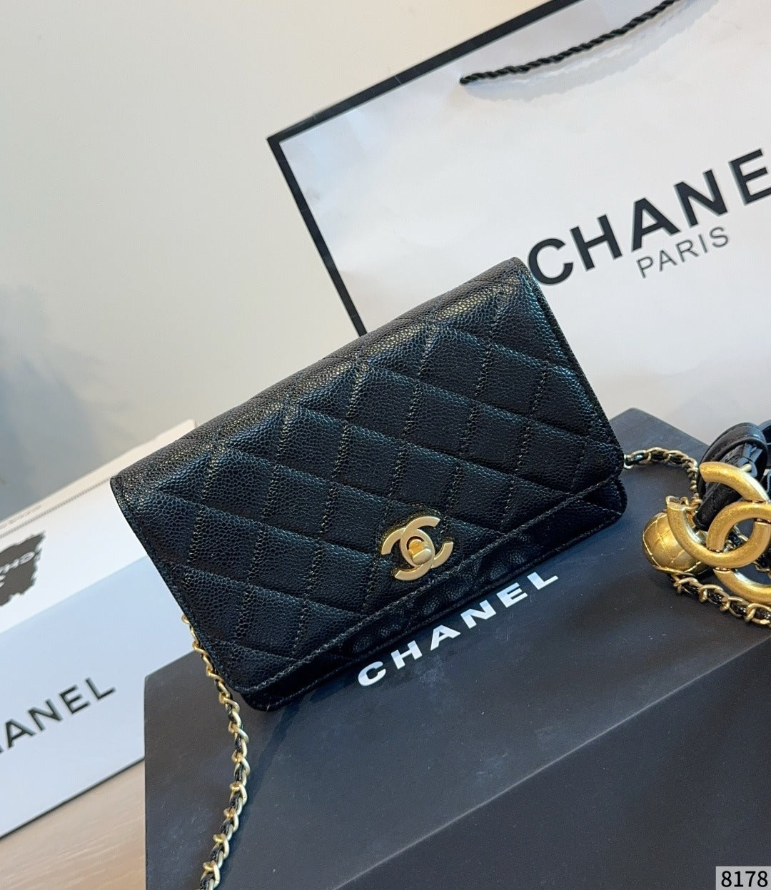 Chanel Black Calfskin Leather & Lambskin Leather Star Handbag