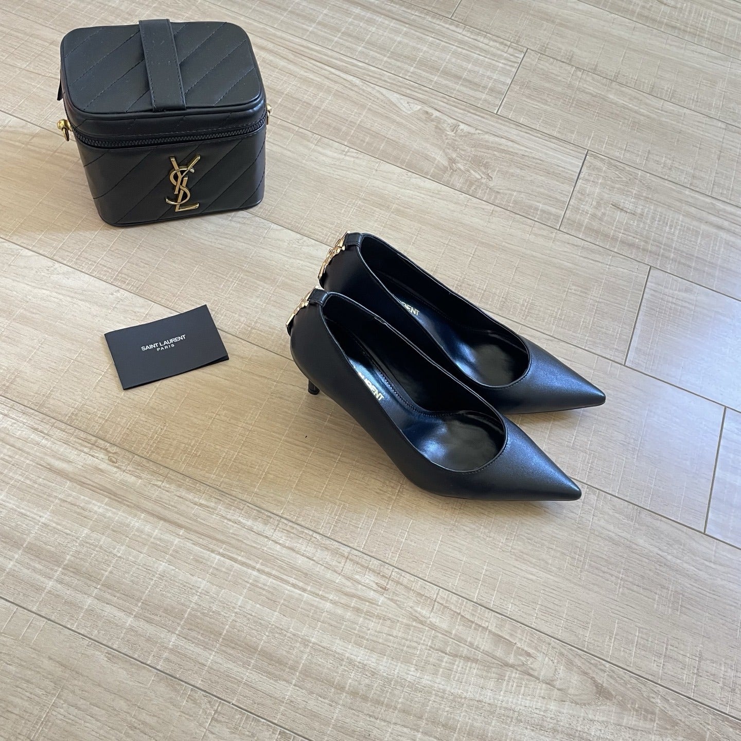 Saint Laurent Lambskin Leather Logo Heels