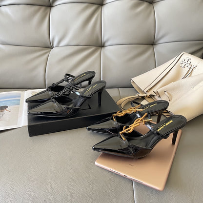 Saint Laurent Lambskin Leather Logo Sandals
