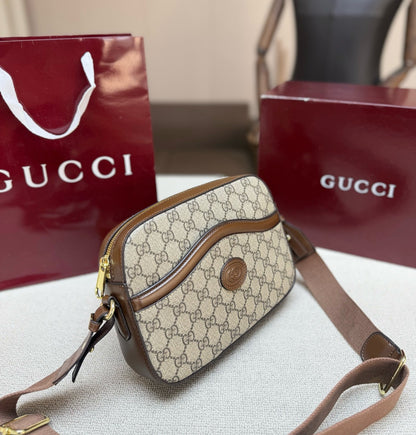 Gucci Brown Canvas & Leather Double G Crossbody Bag