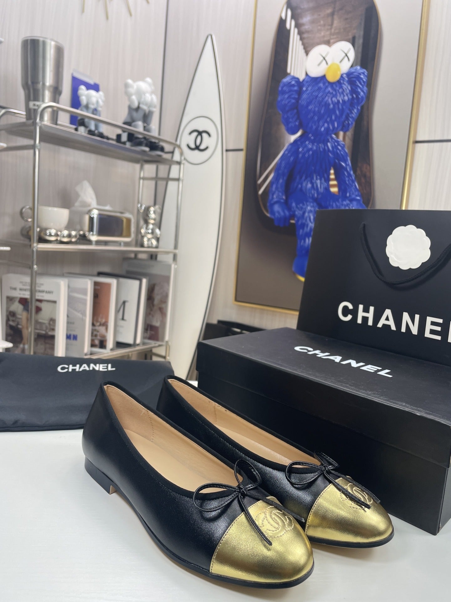 Chanel Lambskin Leather Bow Ballet Flats