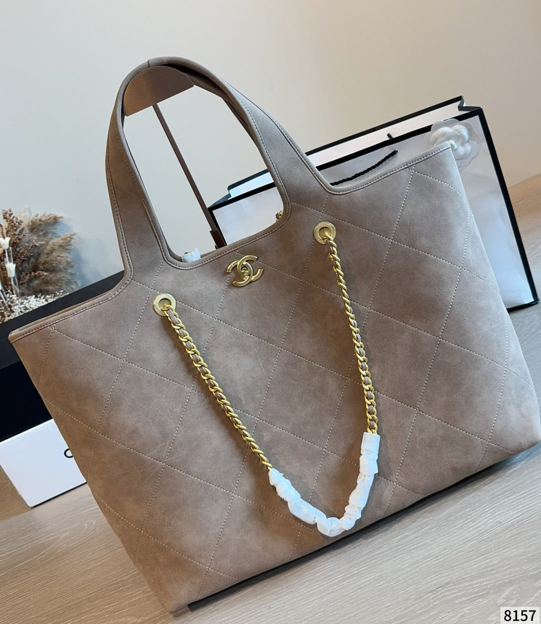 Chanel Black Suede Logo Tote Bag