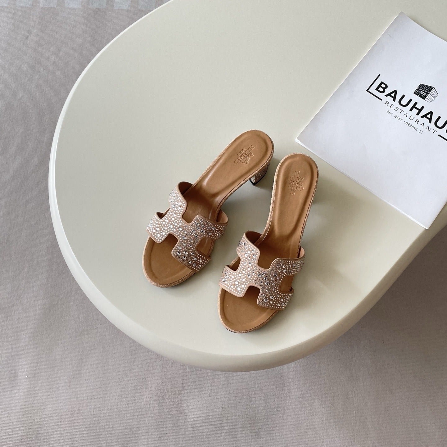 Hermes Leather Crystal Slides