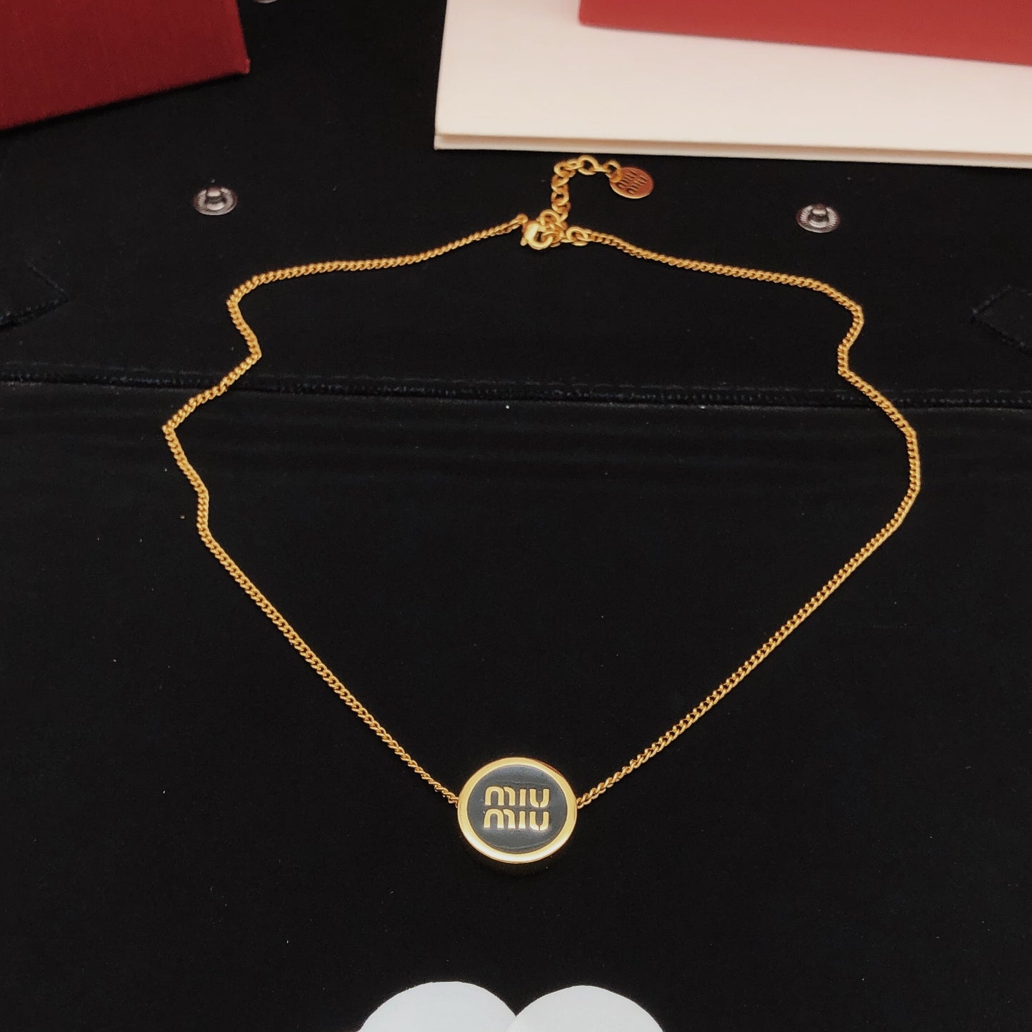 Miu Miu Black Brass Round Necklace