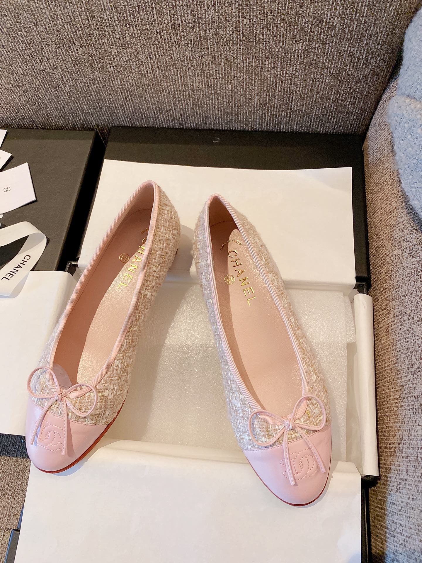 Chanel Leather Bow Ballet Flats