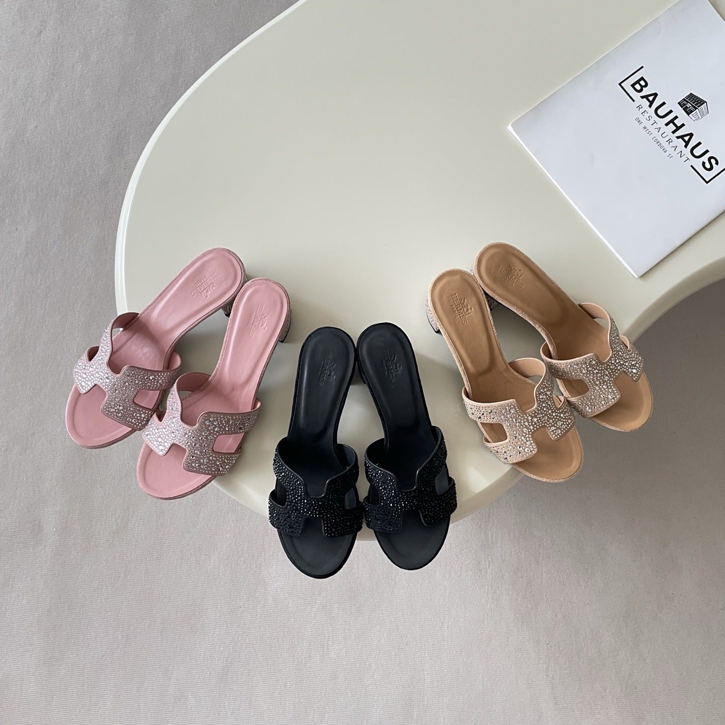 Hermes Leather Crystal Slides