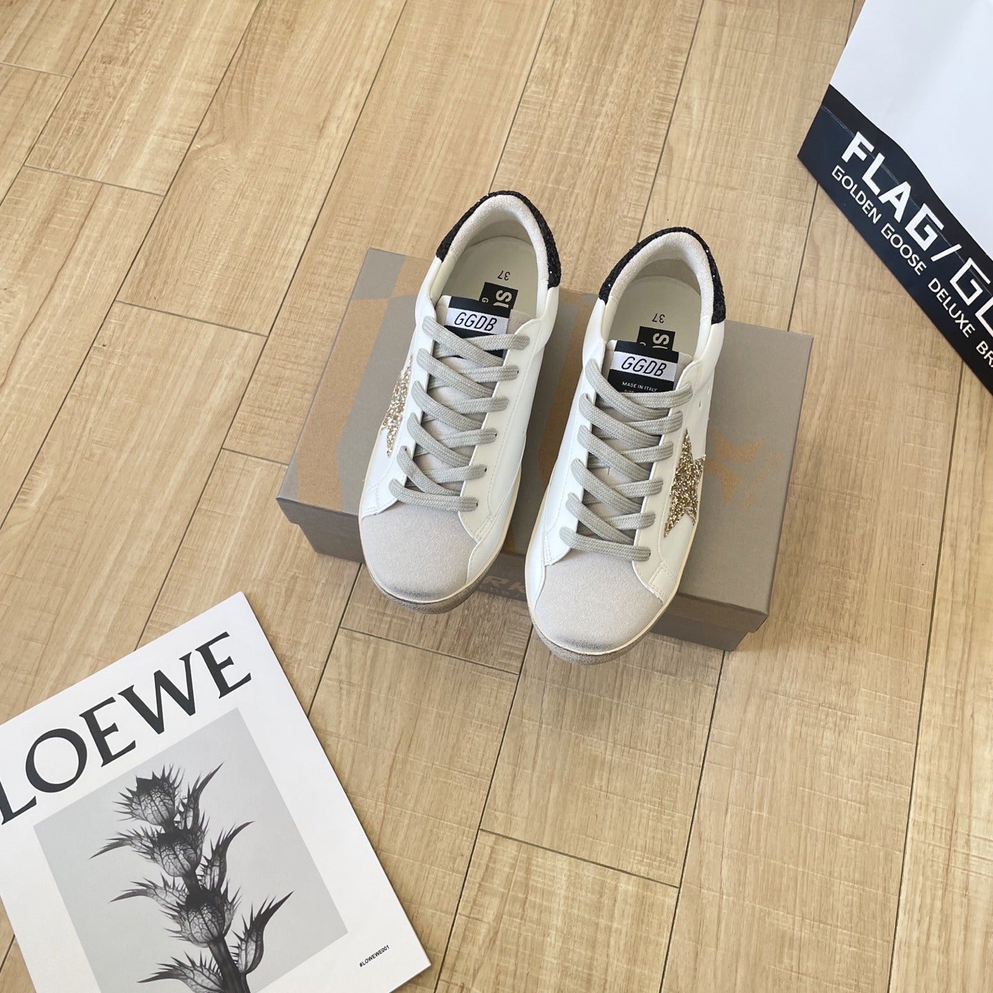 Golden Goose Calfskin Leather Vintage-Finish Sneakers