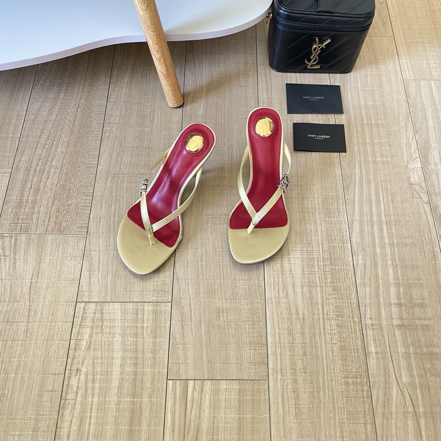 Saint Laurent Lambskin Leather Logo Slides