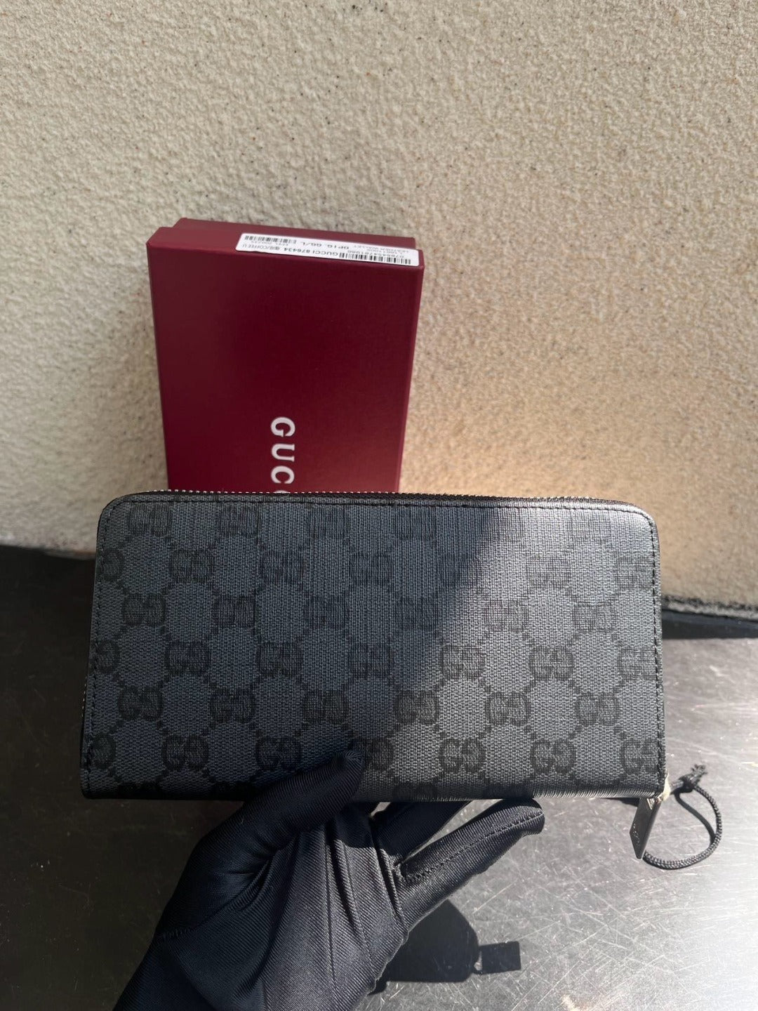 Gucci Black Canvas & Leather Zip Wallet