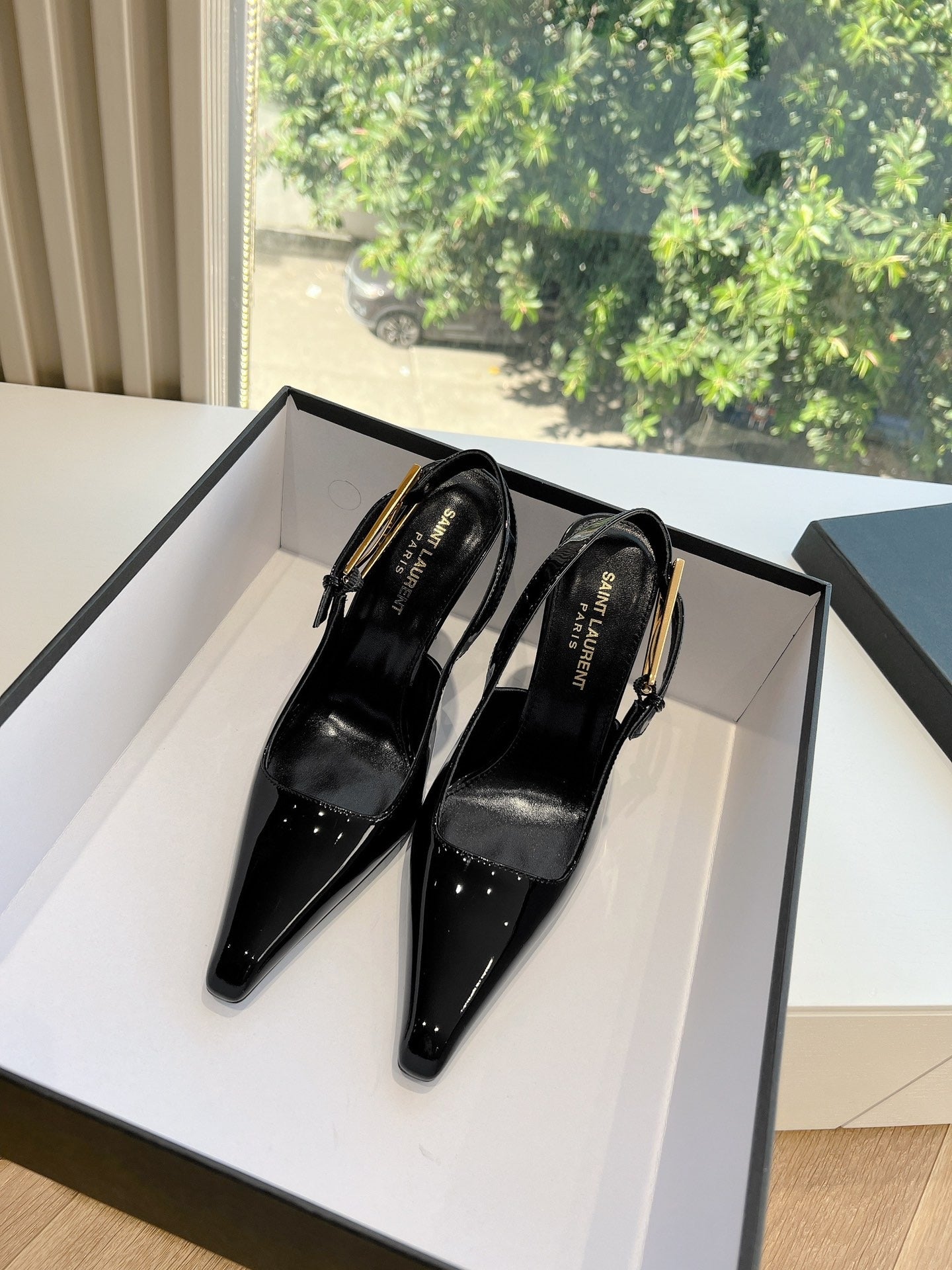Saint Laurent Patent Leather Chain Heels