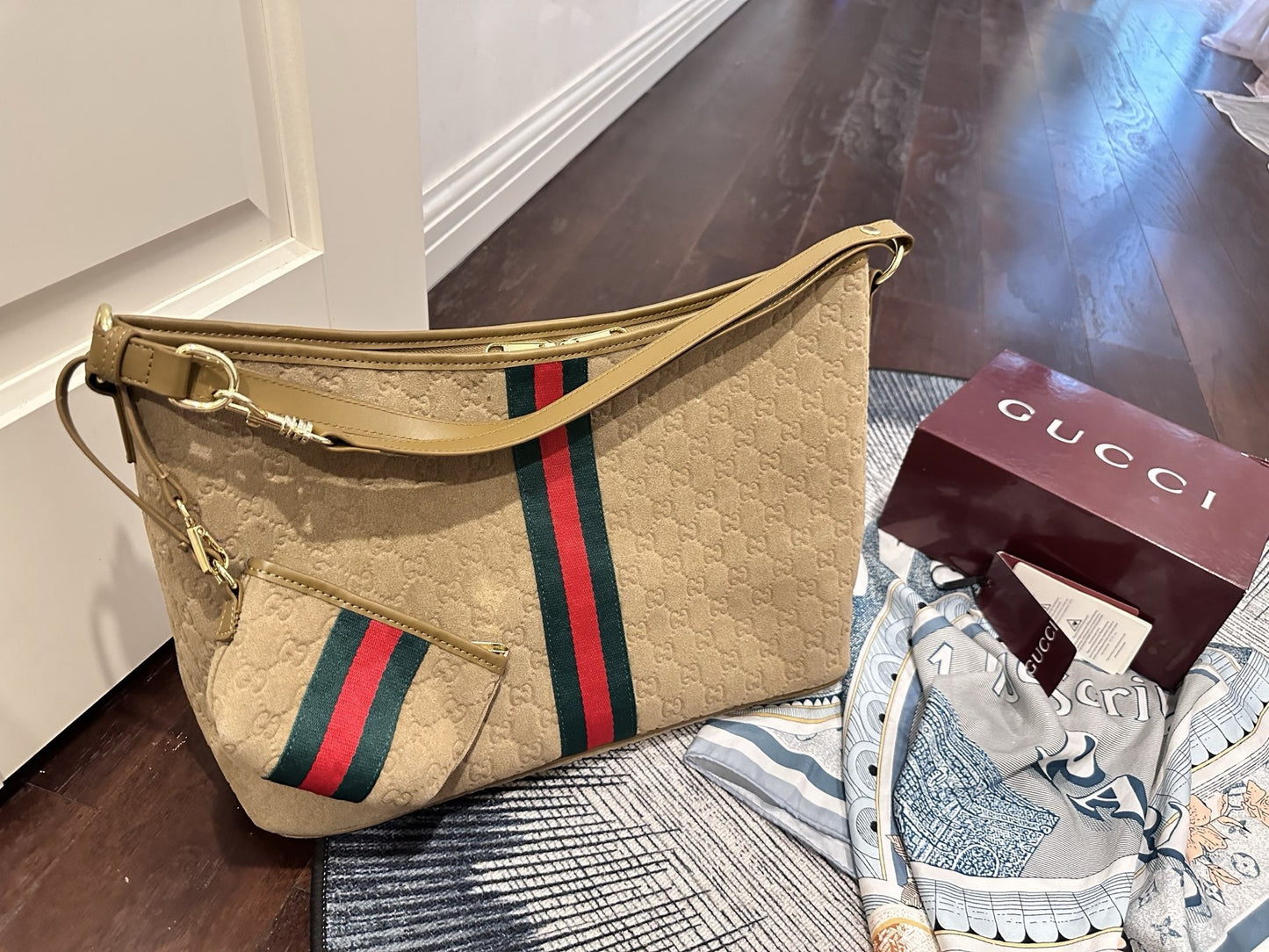 Gucci Suede & Canvas Vintage-Finish Crossbody Bag