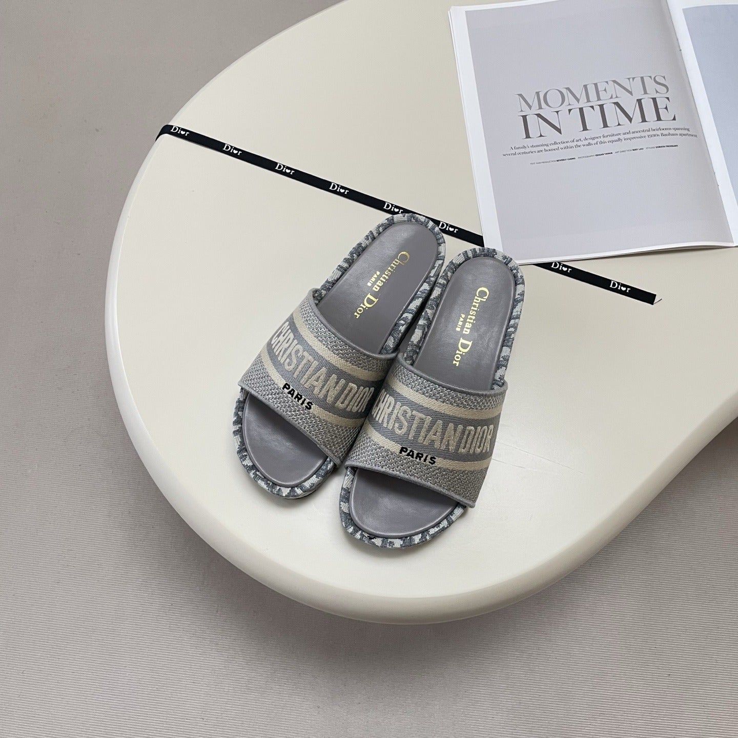 Dior Leather Embroidered Slides