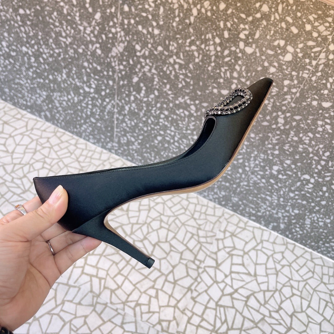Valentino Lambskin Leather Crystal Heels