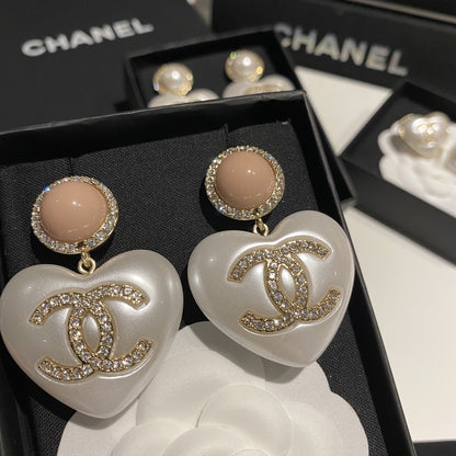 Chanel White Heart Earrings