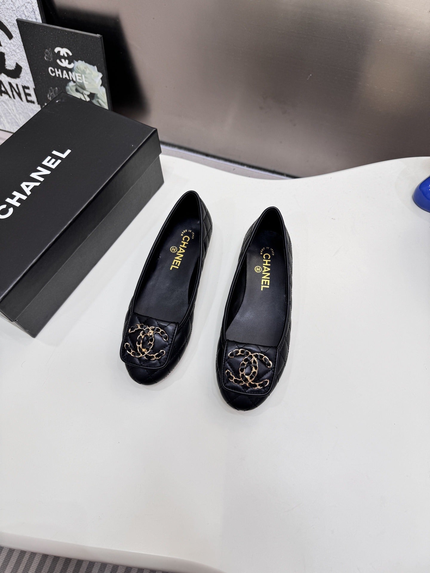Chanel Lambskin Leather Chain Ballet Flats