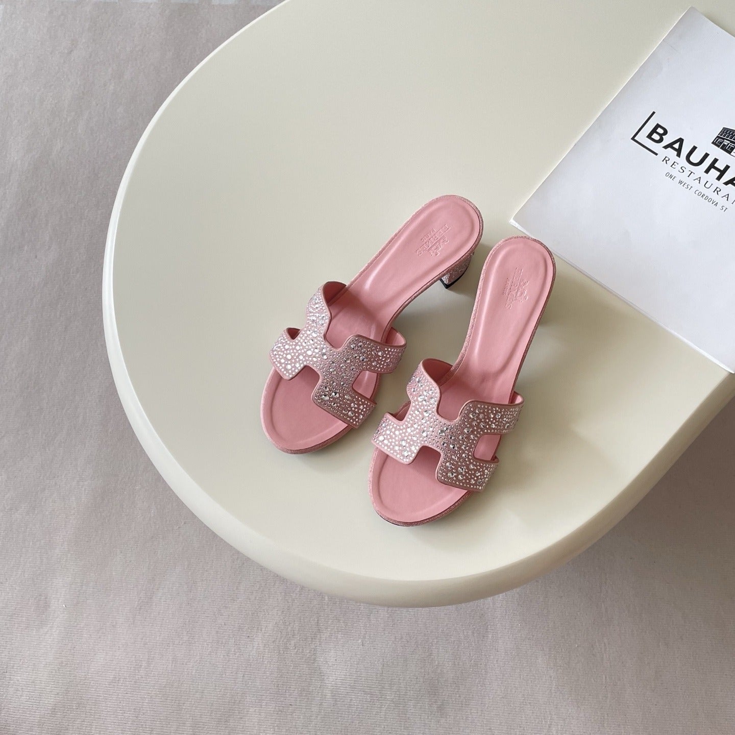 Hermes Leather Crystal Slides